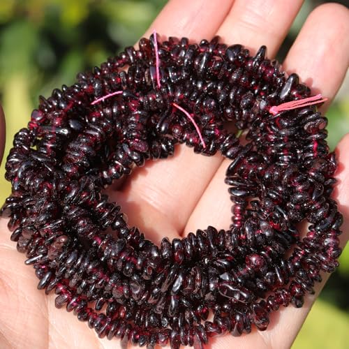 400pcs Natural Chip Stone Beads for Jewelry Making Garnet 5-8mm Irregular Gemstones Healing Crystal Loose Rocks Bead Hole Drilled for Ring Earrings Necklace Bracelet Making DIY Art Crafts - color: Garnet (2 Strands-62")