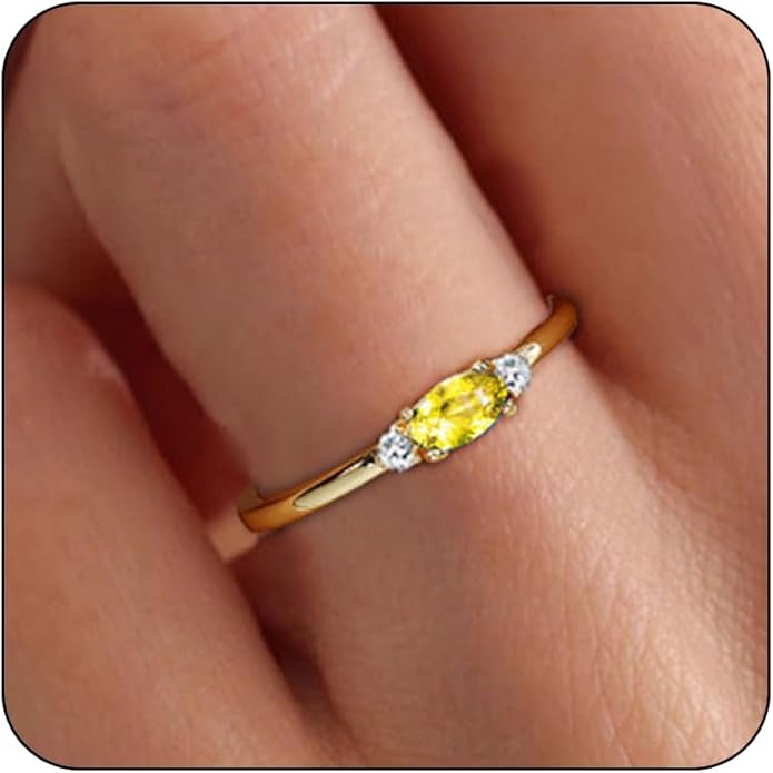 14k Gold Plated Birthstone Rings for Women Dainty Stackable Rings Non Tarnish Thumb CZ Emerald Green Gemstone Ring Cute Jewelry Birthday Valentine Gift for Mother Daughter Band Size 6-11