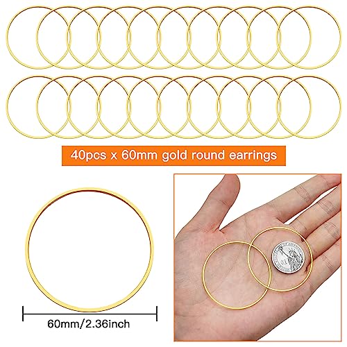 440pcs 60mm Earrings Beading Hoop for Jewelry Making,Beading Hoop Earrings Hypoallergenic Round Earrings Open Bezel Linking Ring for Jewelry Finding Supplies DIY Craft Earring Women Gifts(Gold) - color: Gold