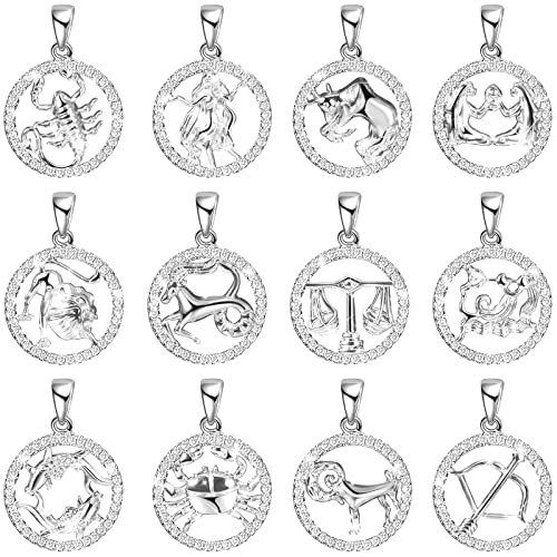 Hicarer 12 Pcs Zodiac Charms for Jewelry Making, Gold/Silver Plated Rhinestone Zodiac Sign Pendants, Astrology Horoscope Charms for DIY Bracelets Necklaces, Gifts for Women(Silver) - color: Silver