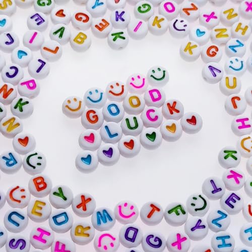 Looconi 1000pcs Letter Beads Colorful Heart and Smiley Beads 7x4mm for Jewelry Making Bracelet Hair Braids Crafts - color: ColorsHeartSmiley