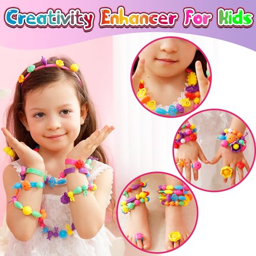 FUNZBO 850pcs Pop Beads - Jewelry Making Kit for 3 4 5 6 7 8 Year Old Little Girls, Arts and Crafts Toys for Kids, Necklace Bracelet Ring Hairband Creativity Snap Set, Birthday Gifts for Kids - size: X-Large