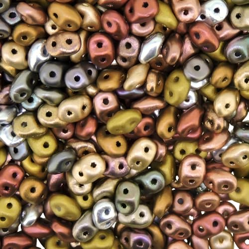 Czech Superduos Two-Hole Seed Beads Super Duo 5mm x 2.5mm, 24GM Tube, Matte Metallics Mix