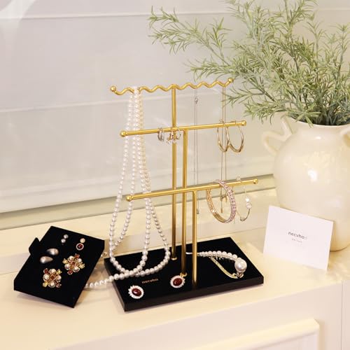 Jewelry Stand Holder Organizer, 3 Tier Bracelet Holder Display with Detachable Velvet Tray, Elegant Jewlery Tower for Display Bracelet, Necklace, Earrings, Rings (Black) - color: Black