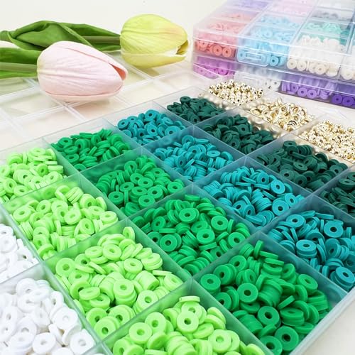 MIIIM Green Clay Beads Kit for Bracelets Making, Heishi Beads for Friendship Bracelet, Clay Charms and Gold Spacers for Jewelry Making, Crafts, Concert, Raves, Gifts - color: Green