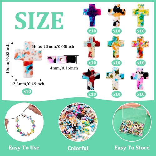100 Pcs Turquoise Cross Beads Colorful Stone Cross Charms Synthetic Turquoise Stone Beads Easter Cross Crucifix Charms for Easter Holiday Bracelet Necklace Jewelry Making - color: Colorful-Cross