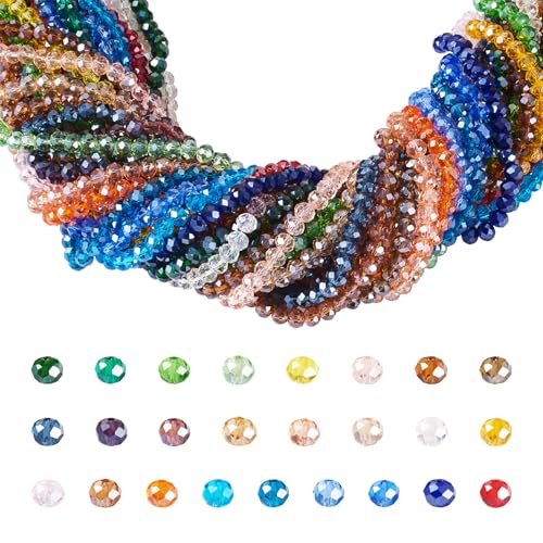 Craftdady 25 Strands Faceted Rondelle Glass Beads 6 mm Colorful Briolette Glass Crystal Spacer Beads Tiny Loose Beads for Bracelet Necklace Jewelry Making DIY Supplies - size: 6mm