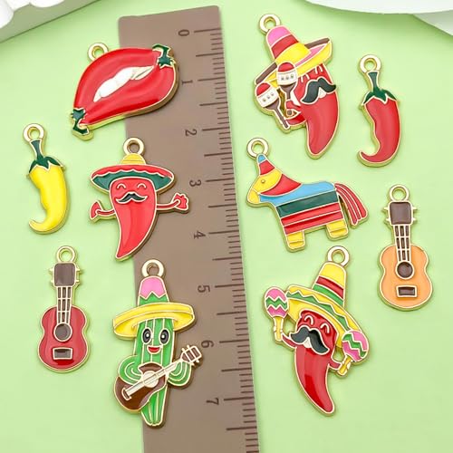 Sailanzi 20pcs Alloy enamel Mexican style chili cactus Jewelry Making DIY Keychain Earrings Pendant Various Design Charms for Jewelry Making Bracelets Necklace(SN1097) - color: SN1097