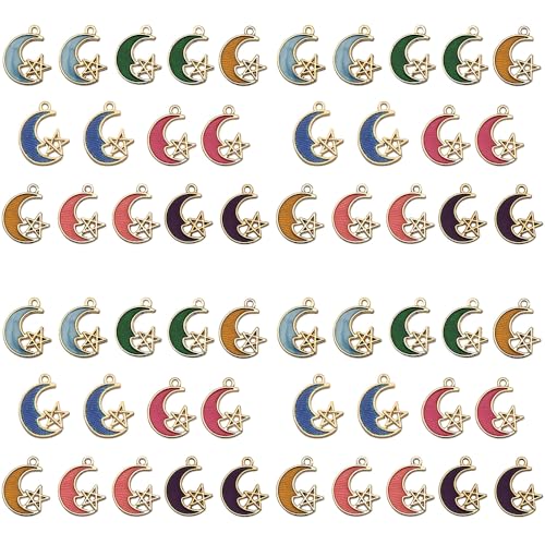 Sailanzi 56pcs Alloy enamel moon and star set Pendant Jewelry Making DIY Keychain Earrings Pendant Various Design Charms for Jewelry Making Bracelets Necklace (SN818) - color: SN818