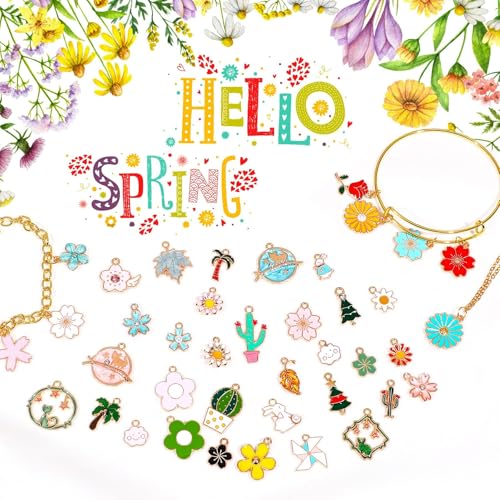 MARFOREVER 120 Pcs Spring Summer Floral Themed Charms, Flower Charms for Jewelry Making, Assorted Gold Enamel Charm Pendants for DIY Necklace Bracelet Earrings Supplies Gifts for Mom Women - style: Flower