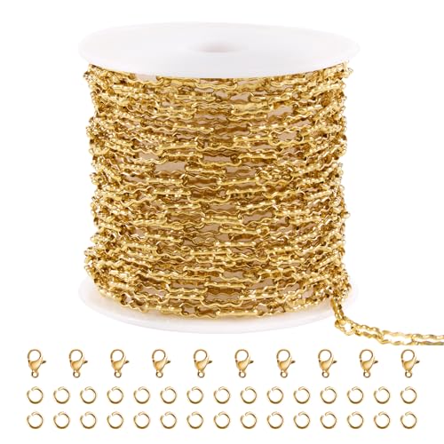 SMYHTGLIF 16.4 Feet Gold Stainless Steel Chain for Jewelry Making Soldered Peanut Chain Bulk for Craft Jewelry Supplies - color: Gold