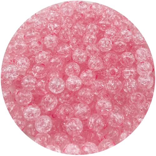 400pcs 8mm Acrylic Crackle Beads - Round Crystal Acrylic Craft Beads with Hole for Jewelry Making - Pink - color: 21-pink, size: 8MM