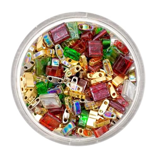 Mack and Rex Tila Bead Mixes (Festive) – Full Size Tila, Half, and Quarter – Includes Beautiful Gold-Plated Quarter Tila Beads - qtl0191, qtl191, qtl-191 – Ideal for Jewelry Making - color: Festive, size: 10 Gram Bag