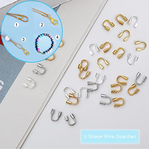 1400 Pieces Brass Tube Crimp Beads Wire Guardians Crimp Bead Knot Covers Bead Tips Knot Covers for DIY Bracelets Necklaces Jewelry Making Crafts Supplies(Gold) - color: Gold