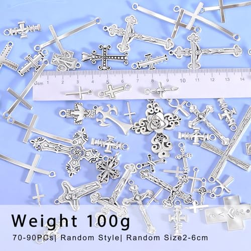 stino 100 Gram Metal Charms for Jewelry Making, Silver & Gold Plated, Bulk Pack for Bracelets, Necklaces, Crafts - color: Cross Silver