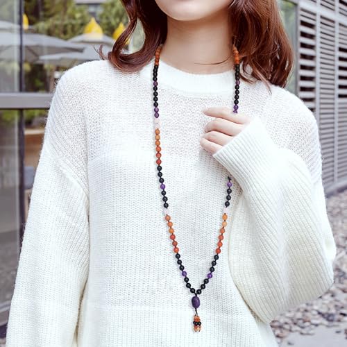 108 Mala Beads Genuine Semi-Precious Gemstone Hand Knotted 8MM Prayer Beads Long Multicolor Necklace 40 Inches - style: protection