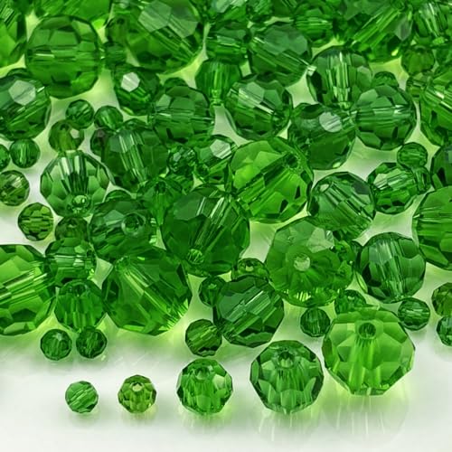 480pcs Crystal Glass Beads 3mm 4mm 6mm 8mm 10mm Round Faceted Glass Spacer Beads for Bracelets Necklace Earring DIY Jewelry Making Craft(Grass Green) - color: Grass Green
