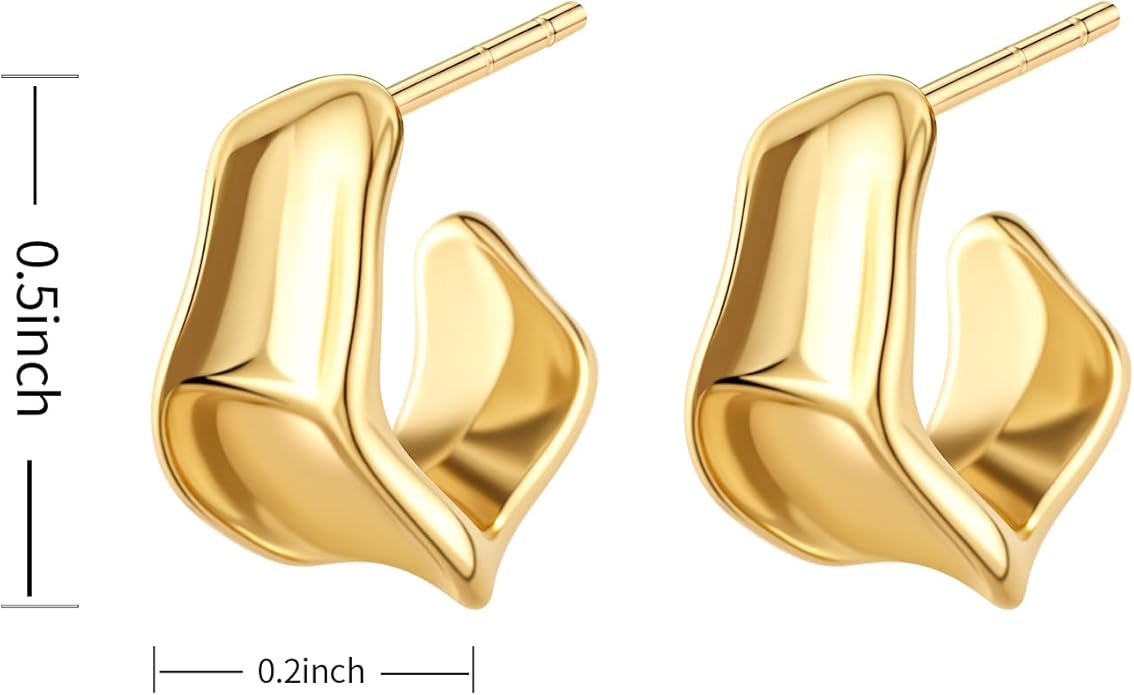 Chunky Gold Hoop Earrings for Women, 14K Gold/Silver Plated Statement Geometric Drop Dangle Earrings Trendy Knot Stud Hypoallergenic Fashionable Gift for Women
