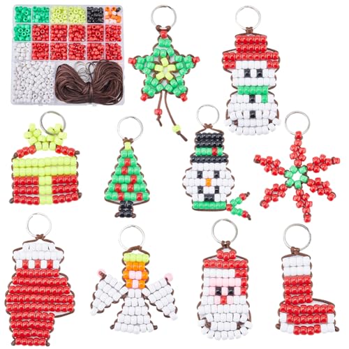 SUNNYCLUE 1 Box DIY 10 Sets Christmas Pony Beads Bulk Bead Pets 8mm Large Video Tutorials Xmas Keychain Kit Snowman Snowflake Beading Angel Christmas Pet Key Chains for Purse Gifts - color: Upgraded-8mm Pony Beads Kit Christmas Themed