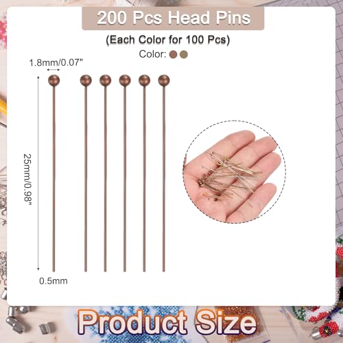 MECCANIXITY 200Pcs Plated Ball Head Pins Jewelry Making 24 Gauge 25mm Wire Head Pins for DIY Craft Necklaces Bracelets Earrings, Bronze and Purple Bronze - color: Bronze and Purple Bronze, size: 25mm