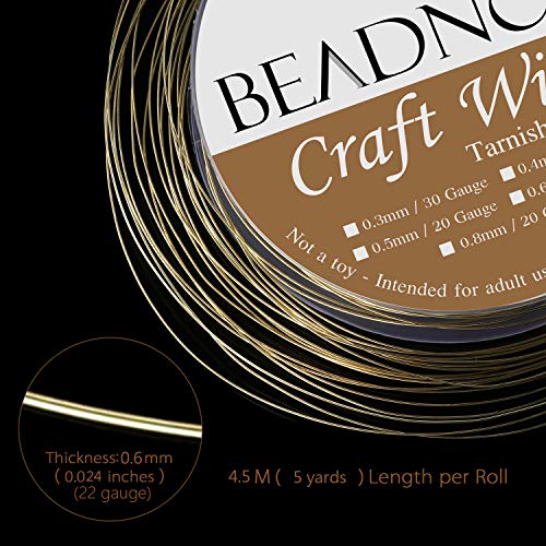 BEADNOVA Jewelry Wire Bare Copper Wire Tarnish Resistant for Jewelry Making (Copper, 22gauge 10m) - size: 0.6mm