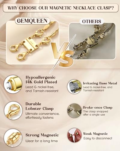 GEMQUEEN Magnetic Necklace Clasps and Closures with Double Lobster Clasp : 14K & White Gold Plated Magnet Jewelry Layering Clasps for Necklaces Multi Magnets Bracelet Helper Necklace Extenders 4PCS - color: 14K & White Gold Plated -4PCS