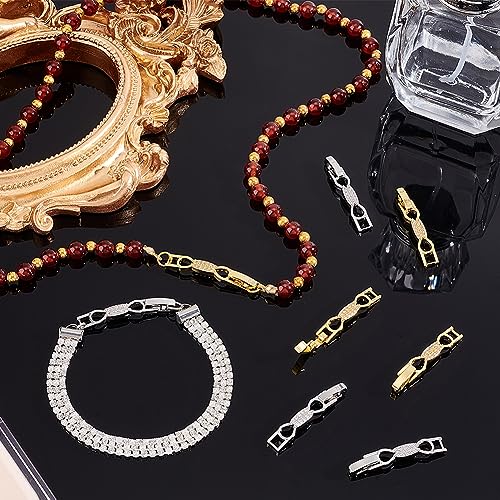 PH PandaHall 8pcs Bracelet Extender Clasps, Cubic Zirconia Fold Over Extension Clasp, Watch Band Clasp, Bowknot Necklace for Women Craft Jewelry Making Repair, Platinum & Golden