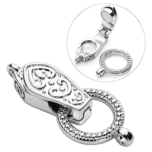 OHINGLT Fold Over Magnetic Necklace Clasps and Closures 18K Gold and Silver Plated Brass with Loop Magnet Converter for DIY Bracelet Jewelry Making - color: 2Pcs Silver-A
