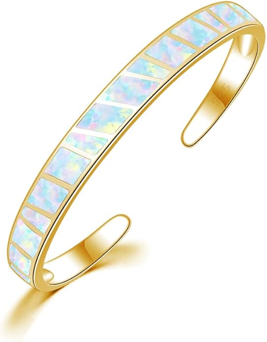 CiNily Womens Cuff Bracelet,Opal Bangle Bracelets Gold Plated Hypoallergenic Ladies Gemstone Open Cuff Bangle Bracelet