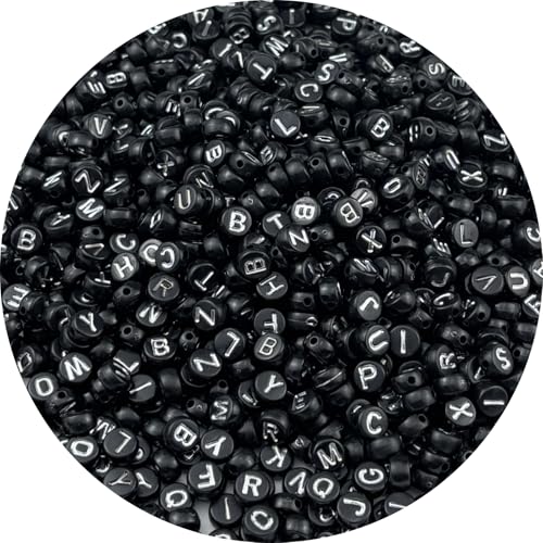 1000pcs Round Letter Beads 4x7mm Acrylic Alphabet Beads Spacer Beads for Jewelry Making Bracelets Necklace Earring Key Chains DIY Craft(R-Silver Letter Black Bead) - color: R-Silver Letter Black Bead