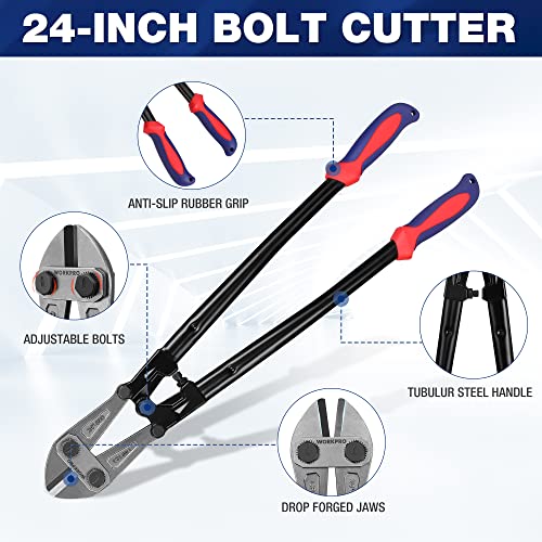WORKPRO W017006A Bolt Cutter, Bi-Material Handle with Soft Rubber Grip, 24", Chrome Molybdenum Steel Blade - size: 24", style: Bolt Cutter