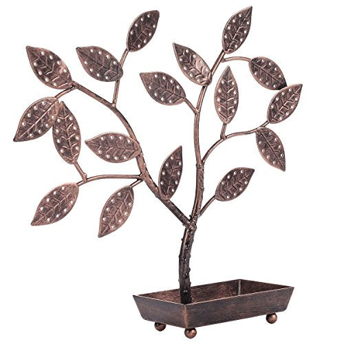 MyGift Jewelry Tree w/Bird Nest 48 pair Earrings Holder, Bracelets/Necklace Organizer Stand (Bronze Metal) - color: Bronze Metal