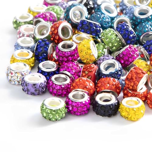 50 PCS Large Hole Rhinestone European Crystal Charm Spacer Rhinestone Beads for Pens Making Bulk Beadable Pens Jewelry Making Supplies DIY Crafts Bracelet(Mix,12mm) - color: Mix
