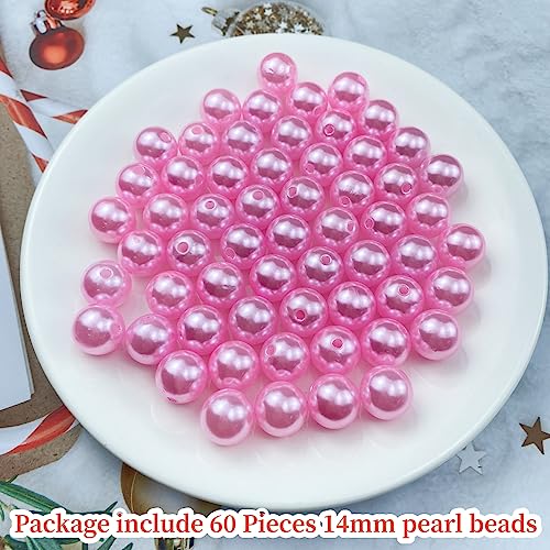 Pinhoollgo 60pcs Pearl Beads 14mm Round Pearl Beads with Hole for DIY Bracelet Necklace Jewelry Making Supplies Handmade Craft(Pink) - color: Pink, size: 14mm/60pcs
