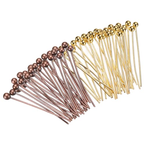 MECCANIXITY 200Pcs Plated Ball Head Pins Jewelry Making 24 Gauge 16mm Wire Head Pins Brass Ball Head Pins End Head Pins for DIY Craft Necklaces Bracelets Earrings, Purple Bronze and Gold - color: Purple Bronze and Gold, size: 16mm