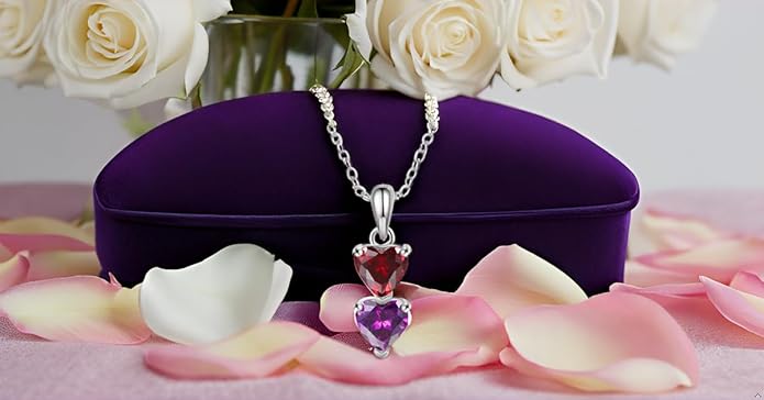 PaulaMax Jewelry Custom Birthstone Necklace for Women in 925 Sterling Silver, Mother's Day Necklace with 1 2 3 4 Heart Birthstones, Personalized and Customized Sterling Silver Chain 18" + 2"