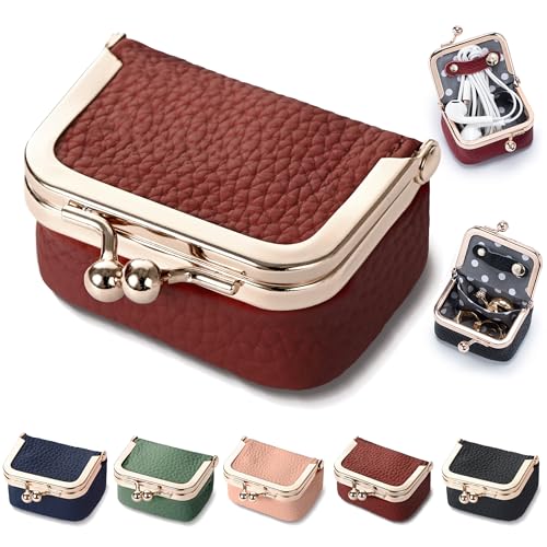 Zivyes Mini Jewelry Box Travel Small Coin Purse Organizer Case Genuine Leather Tiny Size (Red) - color: Red