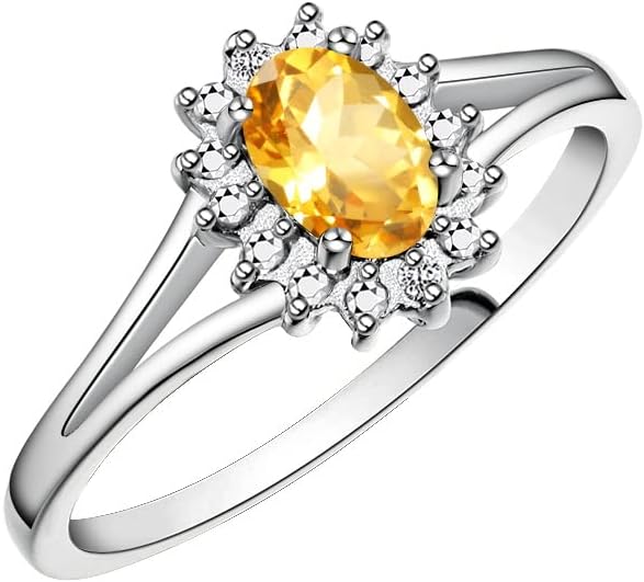 Rylos 14K White Gold Classic Halo Ring: Diamonds, 6X4MM Oval Gemstone - Birthstone Jewelry for Women - Stunning Diamond Gold Ring Sizes 5-10