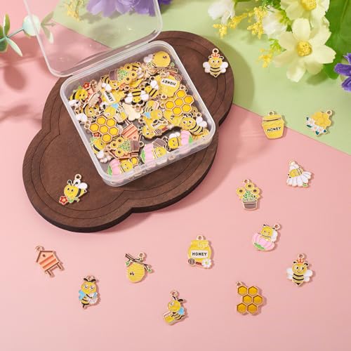 Craftdady Enamel Dangle Charms Pendant Food Animal Flower Cute Charms Colorful Metal Fruit Pendants Hang Ornament for Craft Bracelet Necklace Earring Key Chains Jewelry Making - color: Yellow Bee 3