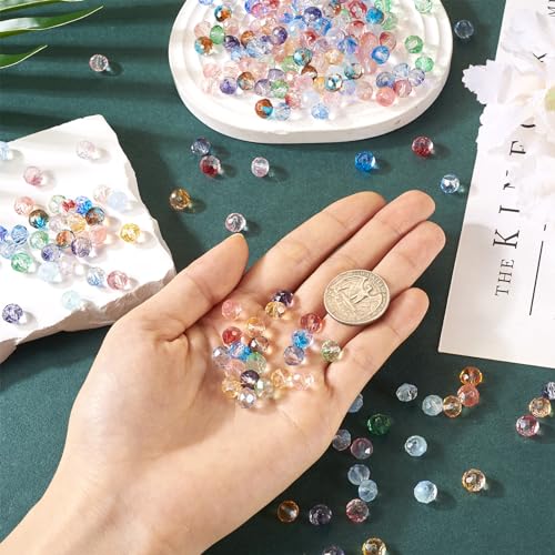 Beadthoven 220Pcs 8mm Rondelle Glass Beads Faceted Rondelle Crystal Beads with Gold Foil Glittery Bling Gem Beads Faceted Briolette Shape Spacers for Bracelet Necklace Jewelry Craft Making Supplies - color: Rondelle Gold Foil, size: 8mm