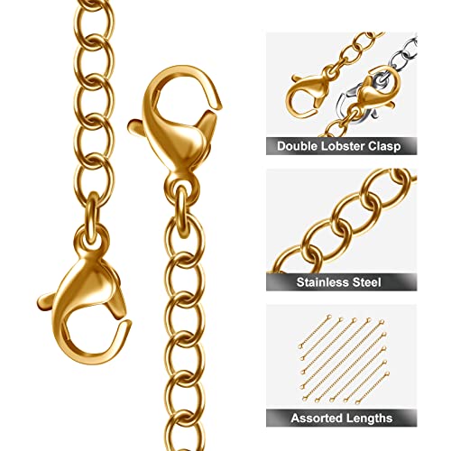 Necklace Extenders, 10Pcs Stainless Steel Gold Necklace Bracelet Anklet Extension Chains with Lobster Clasps and Closures for Jewelry Making - color: Gold