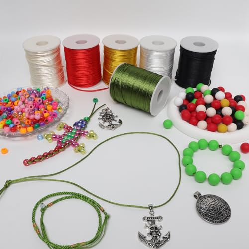 LUSTEMBER 2 mm x 330 Feet Satin Nylon Cord, Silky Smooth Nylon String for Jewelry Making Bracelet Necklaces Beading Thread Rattail Macrame Kumihimo Chinese Knot Craft - size: Green