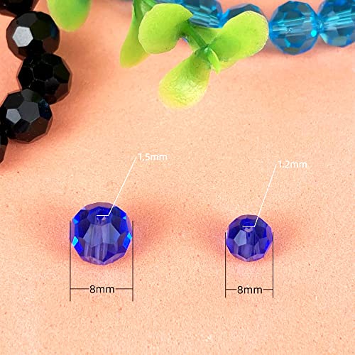 Jmassyang 100 Pieces 8mm Faceted Round Crystal Glass Beads Spacer Beads for Jewelry Making, Bracelets Necklaces Earrings Wind Chimes Suncatchers(Blue) - color: Blue, size: 8mm