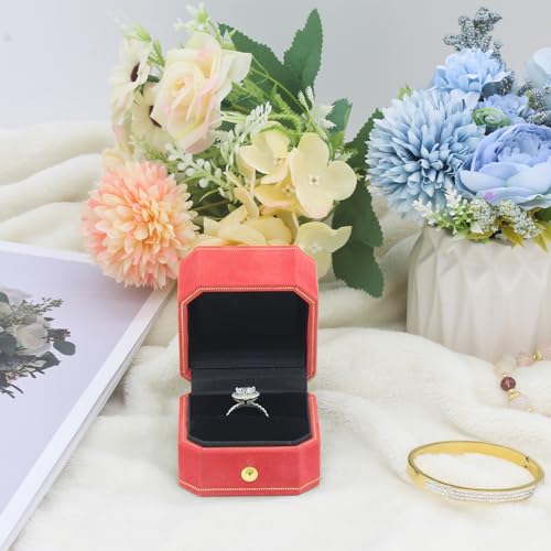 Jewelry Ring Box, Velvet Wedding Ring Box Small Travel Jewelry Box for Business, Engagement, Wedding, Bridesmaid and Mother's Day - Red - color: Ring Box-Red