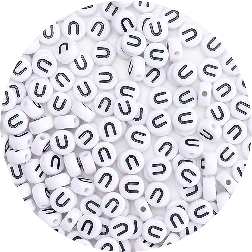 100Pcs Letter Beads 4x7mm White Round Acrylic Alphabet Beads Letter U Beads for Jewelry Making DIY Bracelets Necklaces Key Chains - color: U 100Pcs