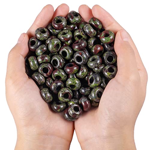 TUMBEELLUWA Natural Gemstone Beads for Jewelry Making, Rondelle Large Hole Loose Beads Pack of 15, Dragon Blood Stone(8x14 mm) - color: Green & Red