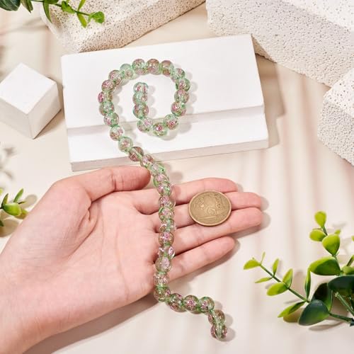 Cheriswelry 40Pcs/Strand Flower Lampwork Glass Beads 10mm Gold Sand Glass Bead Round Loose Spacer Beads for Rosary Jewelry Craft Making (Dark Sea Green) - color: Dark Sea Green