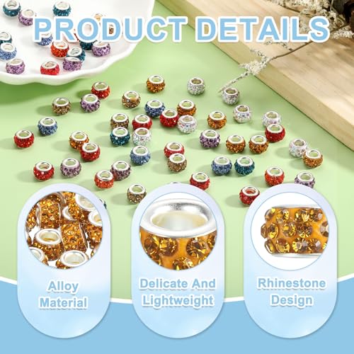 uxcell 50Pcs European Large Hole Beads, Rhinestone Craft Bead Crystal Charm Spacer Beads for Pens Bracelet Making Necklace DIY Craft, Golden Yellow - color: Golden Yellow