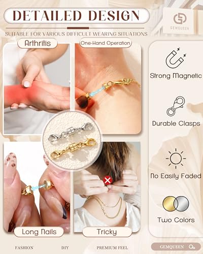 GEMQUEEN Multi Magnetic Necklace Clasps and Closures : 14K Gold Plated Magnet Jewelry Layering Clasp for Necklaces Multiple Magnets Bracelet Helper Necklace Extenders 8PCS - color: 14K Gold Plated -8PCS