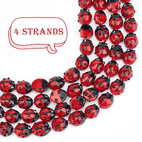 OLYCRAFT 80PCS Lampwork Beads Handmade Red Ladybug Lampwork Beads Insect Shape Handmade Bead Loose Spacer Bead for Bracket Earrings Necklace Jewelry Making - color: Ladybug
